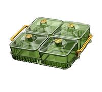 KiBcsLic Plateau de Fruits Secs pour Présenter Apéritifs Plat à Compartiments Multiples avec Couvercle Plateau Divisé sur Support Organisateur, 4 grilles vertes