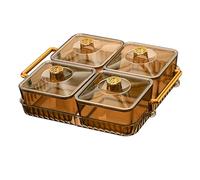 KiBcsLic Plateau de Fruits Secs pour Présenter Apéritifs Plat à Compartiments Multiples avec Couvercle Plateau Divisé sur Support Organisateur, 4 grilles marron