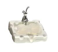 KiBcsLic Porte-savon Porcelaine Porte-savon Support Savon Drainage Boîte Rangement Design Lapin Attrayant Fonction Décorative Matériau Convient Salle, Blanc Laiteux