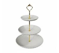 KiBcsLic Présentoir Gâteau à 3 Niveaux Plateau Dessert Support Superposé Service de Table en Plastique avec Bords Décoratifs Adapté aux Réunion Entre Amis Buffet Décoration de Maison, White