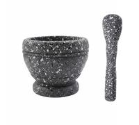 KiBcsLic Presse-ail Bol de Broyage Pilon Mortier Épices Plastique PP Robuste avec Bol de Broyage Profond pour Moudre Ail Piment, Noir, Classique Motif Granit - Petite Tasse