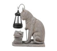 KiBcsLic Statue de Chat avec Lanterne Solaire pour Jardin, Parterre de Fleurs Ou Allée