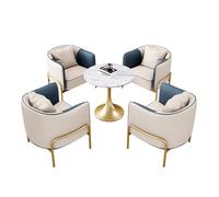 KIBONCY 5-Piece Modern Conversation Set, Lounge Furniture, Round Marble Top Table with 4 Quilted Faux Leather Chairs(A,70cm)