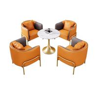 KIBONCY 5-Piece Modern Conversation Set, Lounge Furniture, Round Marble Top Table with 4 Quilted Faux Leather Chairs(B,80cm)
