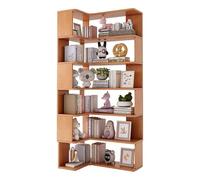 KIBONCY Bibliothèque d'angle en Bois Massif Support de Rangement Multicouche sur Pied Armoire Murale Forme L for Maison Chambre d'enfant et Affichage intérieur(Natura,90x60x191cm)
