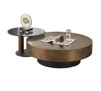 KIBONCY Ensemble De Table Basse Ronde Gigogne Luxe Moderne, Côté Minimaliste en Verre Trempé Acier Inoxydable for Petit Salon(B,100CM)
