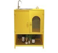 KIBONCY Lavabo À Mains Autoportant À Lattes Verticales en Acier Inoxydable avec Armoire De Rangement en Maille, Évier Utilitaire À Base Surélevée for Arrière-Boutique De Vente Au Détail(Style2)