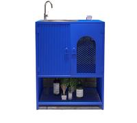 KIBONCY Lavabo À Mains Autoportant À Lattes Verticales en Acier Inoxydable avec Armoire De Rangement en Maille, Évier Utilitaire À Base Surélevée for Arrière-Boutique De Vente Au Détail(Style4)