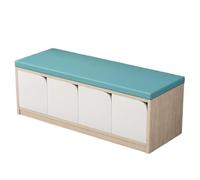KIBONCY Multicolor PU Cushioned Shoe Storage Bench with Curved Hidden Cabinets, Modular Splicable Wooden Entryway Organizer for Kids Playroom(1.2m)