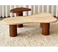 KIBONCY Table D'appoint en Bois Biologique, Café Naturel Irrégulier, Extrémité D'accent Rétro du Milieu Siècle for Salon, Chambre À Coucher(B)