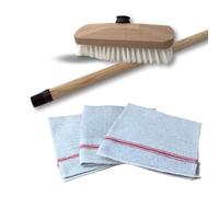 Kibros Balai Brosse Lave Pont 22 cm PPL Blanc 3 serpillères Manche Bois | Balai lave pont PPL blanc 22 cm, manche bois 1,25 m, 3 serpillères ultra absorbantes 50×60 cm incluses.