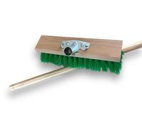 Kibros Balai cantonnier Jardinage 32 cm Fibre PVC Verte ondulée Manche Bois | Fibre verte ondulée résistante, sortie 70 mm, douille métal boulonnée, manche bois 1,40 m, jardinage extérieur.