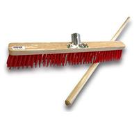Kibros Balai cantonnier PVC Rouge 60 cm extérieur avec Manche Bois | Garnissage PVC rouge résistant, 60 cm, manche bois inclus, semelle bois, douille vissante, piste extérieur.