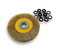 Kibros Brosse circulaire touret laiton dur Ø 200 mm 2 rangs | Fil laiton dur Ø 0,30 mm ondulé, alésage 32 mm + réducteurs bagues 25/22/20/16/12 mm, pour touret ou meuleuse d'établi.