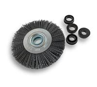 Kibros Brosse circulaire touret NYLON grain 120 Ø 125 mm 2 rangs | Garnissage NYLON abrasif carbure de silicium grain 120, alésage 16 mm + réducteurs bagues, pour touret ou meuleuse d'établi.