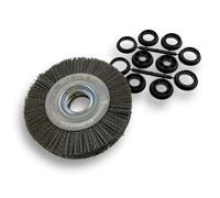 Kibros Brosse circulaire touret NYLON grain 80 Ø 150 mm 2 rangs | Garnissage NYLON abrasif carbure de silicium grain 80, alésage 32 mm + réducteurs bagues, pour touret ou meuleuse d'établi.