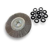 Kibros Lot 10 brosses circ. touret INOX fil dur Ø 200 mm 2 rangs | Fil dur 0.30 mm ondulé, alésage 32 mm + réducteur bague 25-12 mm, meuleuse affûteuse ponceuse, décapage ébavurage brossage.