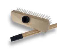 Kibros Lot 3 balais Brosse Lave-Pont Nylon Blanc 30 mm Manche Bois | Garnissage nylon blanc, monture bois, douille vissante, manche bois 1,25 m, KAROP'S, lavage récurage ponts carrelages.