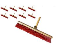 Kibros Lot 8 balais Atelier cantonnier manchés PVC Rouge 60 cm métal | Piste extérieur, garnissage PVC rouge, douille métal boulonnée, balai d'atelier type cantonnier manché.