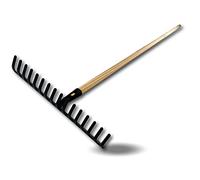 Kibros Rateau 16 Dents recourbées Manche 150 cm Bois tête Acier 40 cm | Manche 150 cm bois fabriqué France, tête acier 16 dents recourbées, largeur 40 cm, ratissage jardinage entretien.