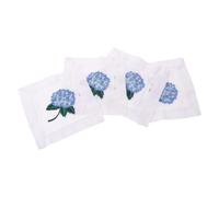 KICHOUSE 4 Pièces Serviette de Cocktail Brodée Main avec Hortensia, Réutilisable et Compacte, en Tissu Blanc Floral, pour Anniversaire et Mariage