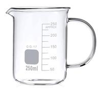 KICHOUSE Bécher en Verre 250ml Poignée, Tasse à Café et Doseur Résistant Haute Température Cuisine et Laboratoire, Design Simple et Élégant