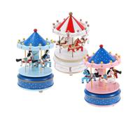 KICHOUSE Boîte à Musique Carrousel et Présents de Noël ou Mariage en Bois Blanc Mouvement Mécanique, Décoration Créative Maison