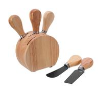 KICHOUSE Ensemble de Couteaux à Fromage Coupe Facile et Tranchant Robuste en Bois de Chêne avec Bloc Élégant, Acier Inoxydable pour Dégustations de Vin et Fêtes en Famille