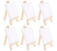 KICHOUSE Ensemble de Mini Chevalets de Peinture en Bois Toiles Blanches 6 Sets, Facile à Transporter, pour Loisirs Créatifs et Garçon et Filles
