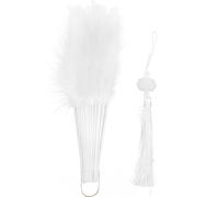 KICHOUSE Éventail à Plumage Blanc Vintage Pliable Pompons, Ventilateur de Main pour Mariage et Fête Costumée, Accessoire Décoratif en Plume et Métal, pour Soirée Dansante