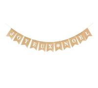 KICHOUSE Guirlande de Fanions en Lin Blanc pour Décoration de Noël, Bannière Vintage Drapeaux D'angle pour Fête et Décoration Intérieure