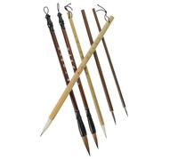 KICHOUSE Kit de Calligraphie Chinoise Écriture Fluide Absorption D'encre Optimale 6 Pièces Pinceaux en Bois et Nylon pour Peinture et Dessin Floral