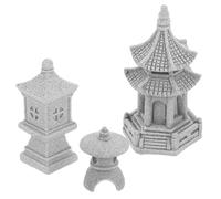 KICHOUSE Lot de 3 Mini Pagodes en Résine Minérale, Décoration Zen Extérieure Unique pour Jardin et Terrasse, Ornement Charmant de Pavillon Japonais Miniature