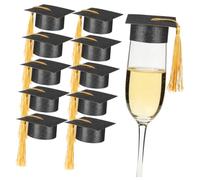 KICHOUSE Mini Chapeau de Graduation Noir, Lot de 10, Décorations de Verre | Papier et Coton, Finition Soignée et Texture Résistante, pour Fête de Remise de Diplôme Entre Amis et Collègues