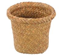 KICHOUSE Panier à Ordures Tressé en Herbe Marine Cadre en Fer Solide et Stable, Corbeille à Papier Tressée Décorative pour Salon et Hôtel