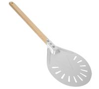 KICHOUSE Pelle à Pizza Perforée Ronde en Alliage D'aluminium Manche en Bois Détachable, Légère Cuisson Cuisson