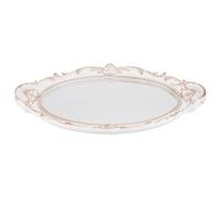 KICHOUSE Plateau Style Baroque Blanc Vintage en Plastique Miroir Ovale Élégant pour Organiser Bijoux et Parfums pour Salle de Bain ou Liste de Mariage