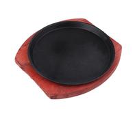 KICHOUSE Poêle à Fajitas en Fonte Épaisse avec Distribution Uniforme Chaleur, Plaque Ronde Antiadhésive et Plateau en Bois, pour Restaurant et Usage Domestique