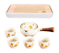 KICHOUSE Service à Thé en Céramique Beige avec Tasse Antidérapante et Paquet de Voyage, Coffret Portable pour Boire Thé en Déplacement