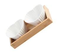 KICHOUSE Set D'assiettes en Céramique Blanche en Forme de Cœur avec Plateau en Bambou Stable et Résistant pour Apéritifs et Collations à Domicile Réutilisable