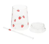 Kichvoe 1ensemble Gobelet Verre Transparent avec Couvercle et Paille Motif Fraise Tasse à Eau Stable pour Boissons Chaudes et Froides Mug Pratique pour Thé Jus Réutilisable