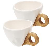 Kichvoe 2 pièces 150ml Tasse à café en céramique Tasse à Lait Pot à Lait Tasse à Lait Tasses à café avec Manche en Bois grès pour Cadeau de Pendaison de crémaillère