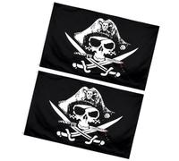 Kichvoe 2 Pièces Drapeau Décoratif Pirate Tête de Mort Noir en Polyester, Guirlande Imprimée pour Fête Dhalloween et Décoration de Jardin