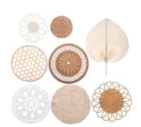 Kichvoe 8 Pièces Panier Mural Bohème Rond Tressé à Main Pompons | Décor Artisanal Léger, Bois et Chanvre, Style Rustique, pour Salon ou Chambre, Facile à Suspendre