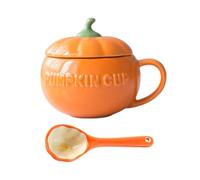Kichvoe Tasse à Motif Citrouille avec Couvercle et Cuillère en Céramique | Prise Ergonomique, Nettoyage Facile, Teinte Orange, au Petit-déjeuner Chocolat Chaud à Maison