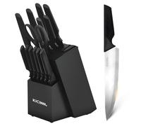Kicinn Set Couteaux Cuisine 14 Pièces, Bloc Couteaux et Aiguiseur, Argent | Couteaux et ustensiles en acier inoxydable, ciseaux, santoku, chef, pain, steak, passe au lave-vaisselle, 23 x 36 cm