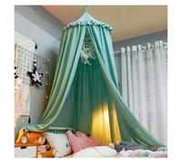 KiddiBubzi Bed Canopy for Kids Tassel Ruffle Edge Bed Canopy Round Dome Hanging Indoor Castle Play Tent Children Room Decoration Bed Tent(Green Ruffle Edge)