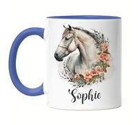 Kiddle-Design Tasse Bleu Personnalisée avec Motif Cheval - Tasse Enfant Fille Poney - Cadeau avec nom