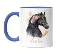 Kiddle-Design Tasse Bleu Personnalisée avec Motif Cheval - Tasse Enfant Poney Fille avec nom pour Cadeau