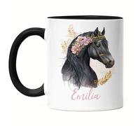 Kiddle-Design Tasse Personnalisée Fille Enfant Poney Fille Cadeau avec nom Motif Chevaux Noire